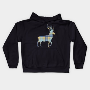 Blue, Grey and Yellow Tartan Scottish Stag Silhouette Kids Hoodie